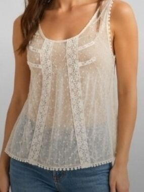 Monteau Sheer Lace-Trim Camisole in Cream